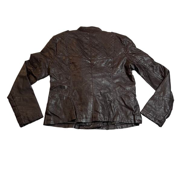 GUESS Faux Leather Moto Jacket Size Large Classic Casual Minimalist Rocker Y2K - Picture 2 of 8